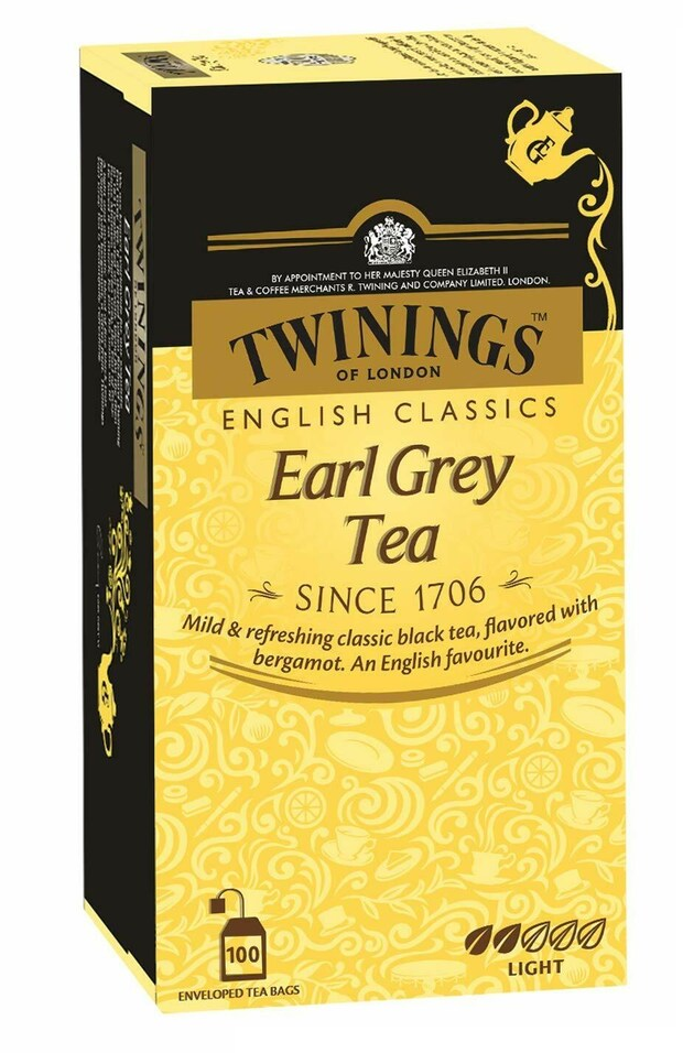 TWININGS OF LONDON EARL GREY TEA 100 TEA BAGS N