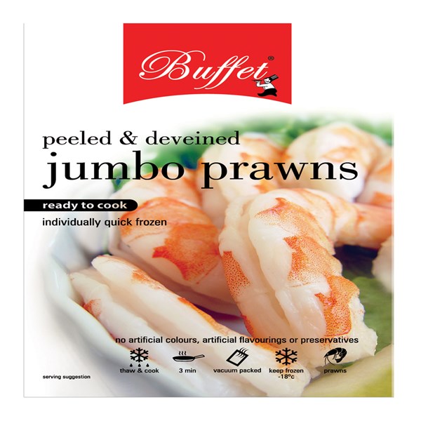 BUFFET PEELED & DEVEINDE JUMBO PRAWNS 250GM