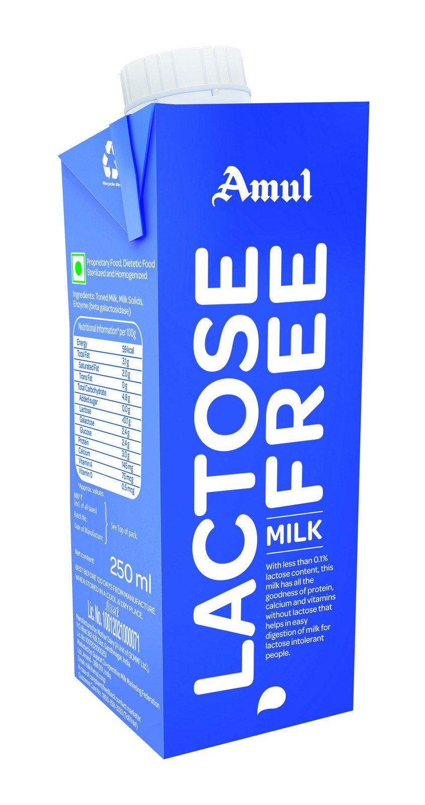 AMUL LACTOSE FREE MILK 250ML