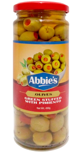 ABBIES OLIVES GREEN STUFFED WITH PIMIENTO 450GM