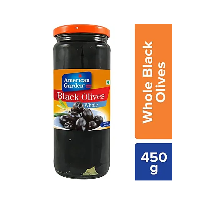 AMERICAN GARDEN BLACK OLIVES WHOLE 450GM