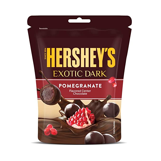 HERSHEYS EXOTIC DARK POMEGRANATE FLAVORED CENTER CHOCOLATE 100GM