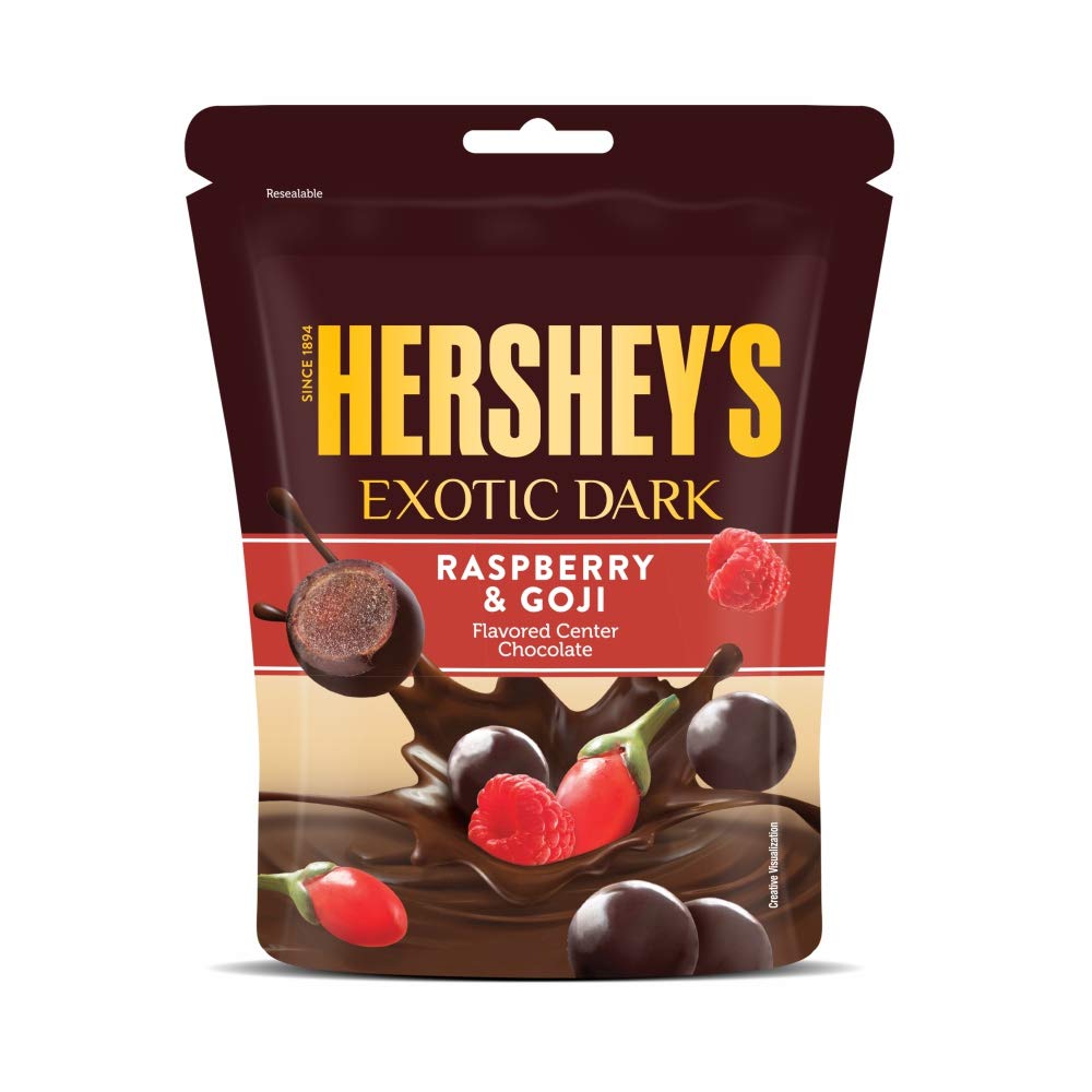 HERSHEYS EXOTIC DARK RASPBERRY & GOJI FLAVORED CENTER CHOCOLATE 100GM