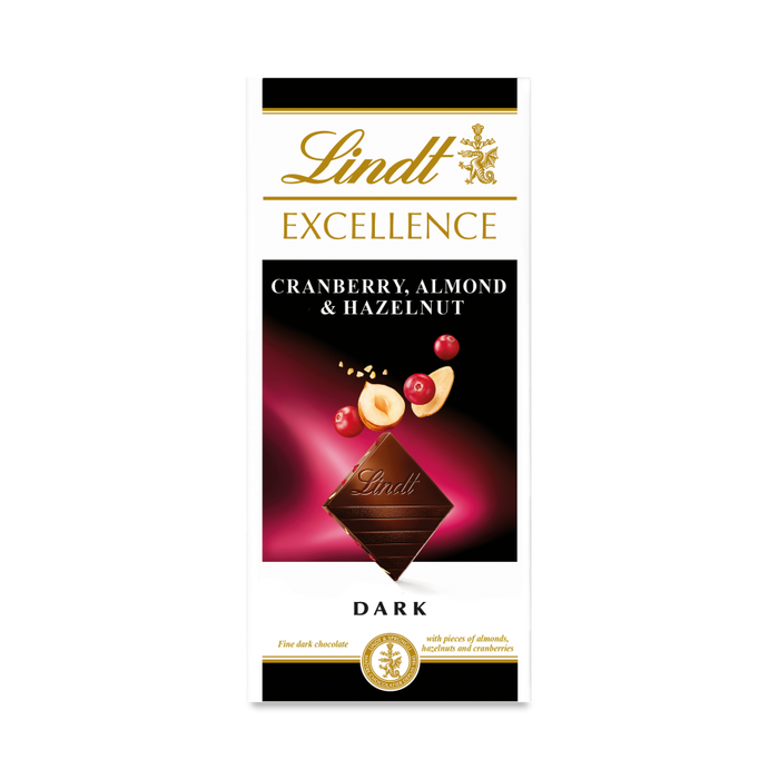 Lindt Excellence Cranberry Almond &Hazelnut dark 100gm