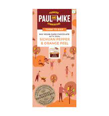 Paul And Mike 64%Vegan Dark Chocolate with Sichuan Pepper & Orange Peel 68gm.