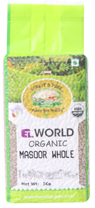 Elworld Organic Masoor Whole Split 1 Kg