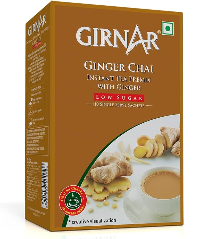 Girnar Masala Chai Instant Tea Premix With Ginger Low Sugar 10 Sachets