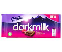 Milka darkmilk Rasberry Alpine Milk Chocolate With Extra Cocoa 85 gm