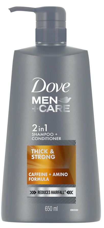 Dove men +care 2in1 shampoo+conditioner thik&strong caffein+amino formula reduces hairfall 650ml