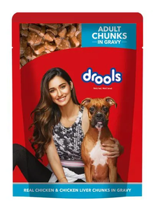 Drools Adult Wet Dog Food Real Chicken and Chicken Liver Chunks in Gravy 150g