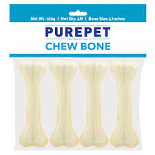 Purepet Pressed Chew Bones Dog Treats 6 inches - Pack of 4 Bones