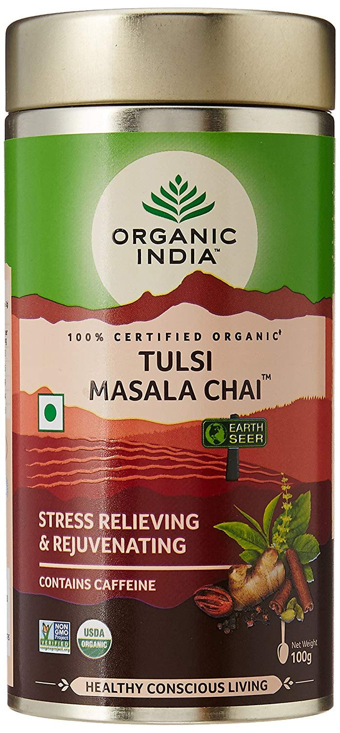 ORGANIC INDIA TULSI CHAI MASALA 100GM TEA TIN